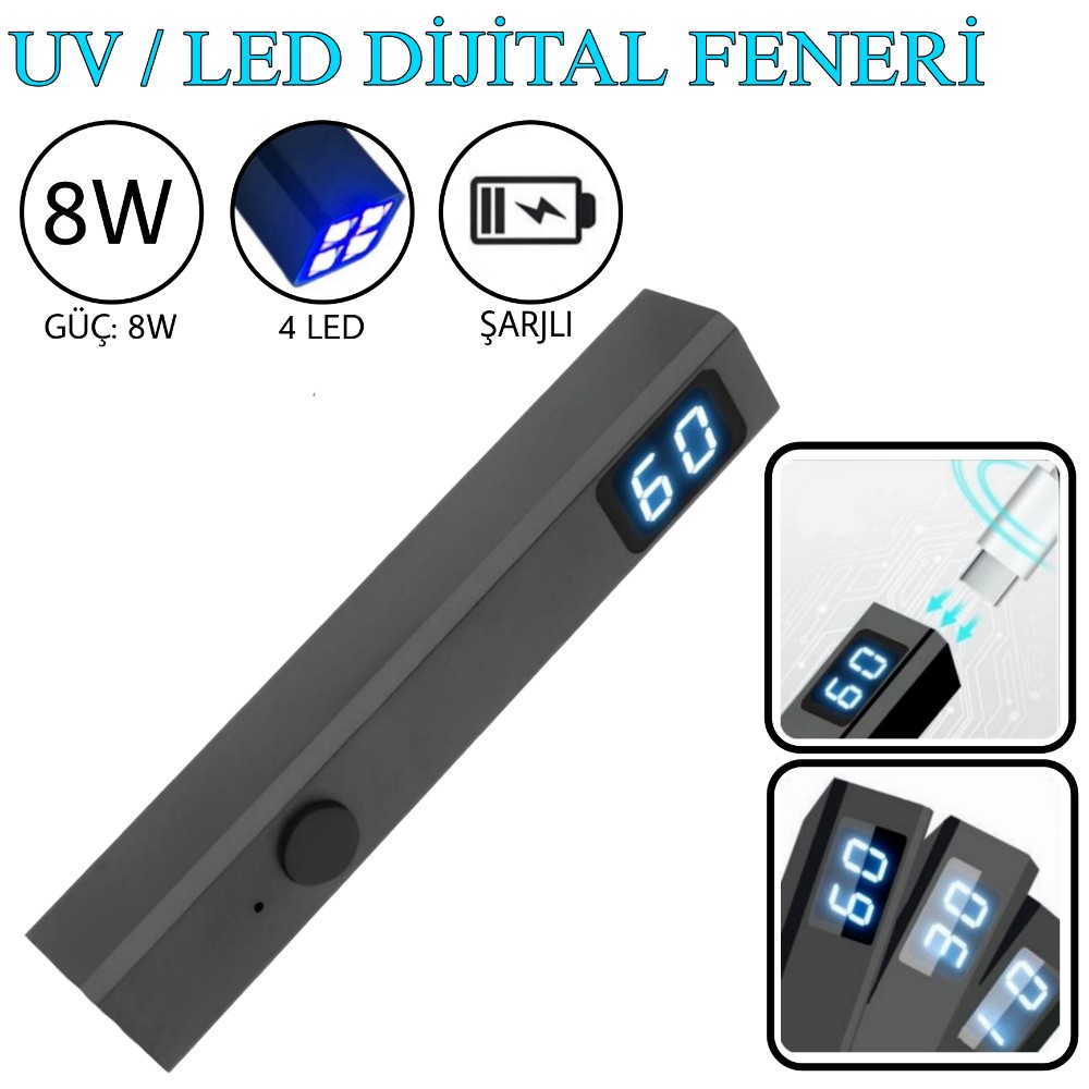 Şarjlı%20UV%20/%20LED%20Dijital%20Feneri%208W