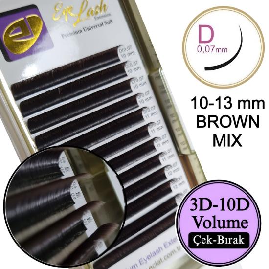 D KIVRIM KİRPİK 0,07 mm (ÇEK BIRAK) MİX 10-13 mm KAHVERENGİ